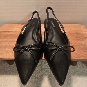 Rampage Womens Size 9 Black Slingback Flats Pointed Toe Bow Low Heel NEW